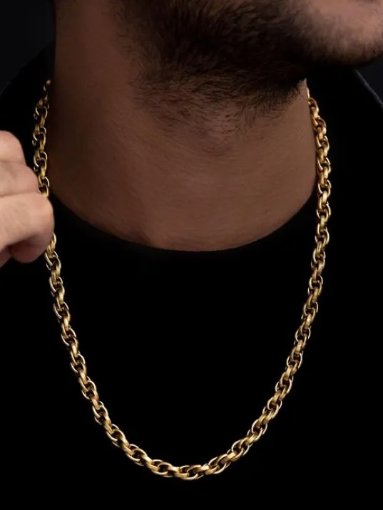 Erkek Çelik Kolye - Sarmal Model Çelik Kolye - 22 Ayar Gerçek Altın Kaplama