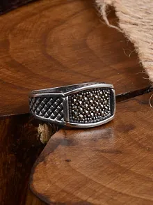 Markazit Oval Dikdörtgen Model Taşlı Erkek Gümüş Yüzük
