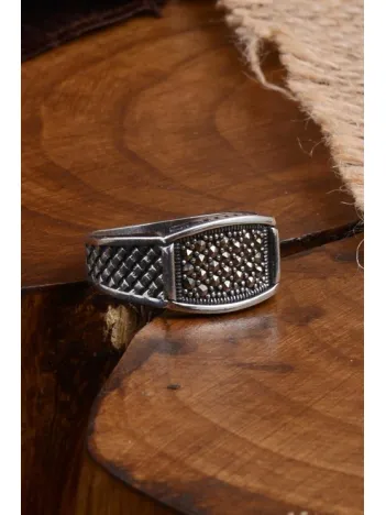 Markazit Oval Dikdörtgen Model Taşlı Erkek Gümüş Yüzük