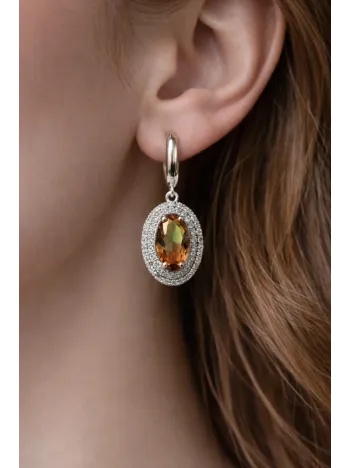 Kadın Gümüş Küpe - Oval Model Zultanit Taşlı Gümüş Küpe