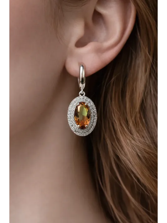 Kadın Gümüş Küpe - Oval Model Zultanit Taşlı Gümüş Küpe