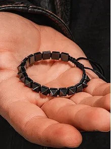 Erkek Kadın Doğal Taş Bileklik - Siyah Hematit Doğal Taşlı Makrome Gotik Tarz Model Unisex Bileklik