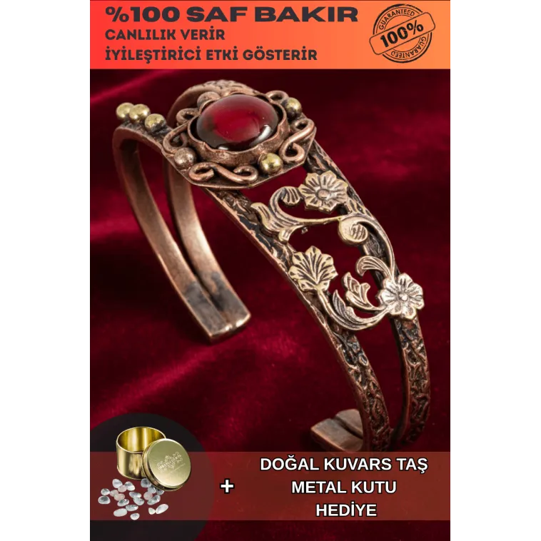 Kadın Bakır Bileklik - Kırmızı Akik Taşlı Kabuk Desenli Kadın Bilezik Metal Kutu ve Kuvars Taşı Kadın Bakır Bileklik - Kırmızı Akik Taşlı Kabuk Desenli Kadın Bilezik Metal Kutu ve Kuvars Taşı