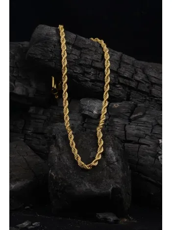 316L Paslanmaz Çelik  Altın Rengi 4mm Kalın Burma Halat Erkek Çelik Kolye Zincir CKLBURMAHLT-ALT