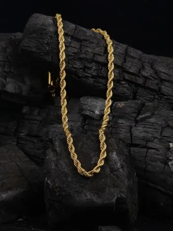 316L Paslanmaz Çelik  Altın Rengi 4mm Kalın Burma Halat Erkek Çelik Kolye Zincir CKLBURMAHLT-ALT