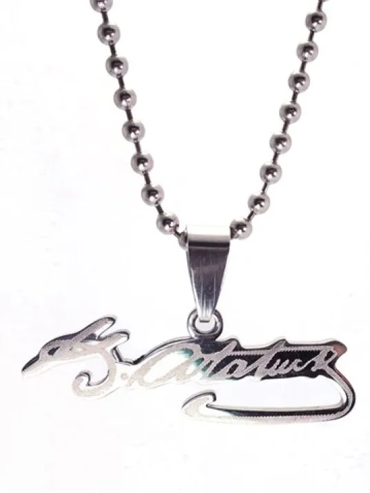 Atatürk İmzası Paslanmaz Erkek Bayan Çelik Kolye Zincir