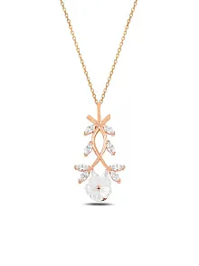 Zirkon Taşlı Rose Manolya Çiçeği Model 4 Kadın Gümüş Kolye GKLMNLYCCK4-ROS