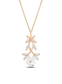 Zirkon Taşlı Rose Manolya Çiçeği Model 4 Kadın Gümüş Kolye GKLMNLYCCK4-ROS