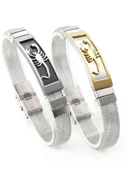 Akrep Motifli Paslanmaz Çelik Erkek Bileklik Hasır Kordonlu Akrep Motifli Paslanmaz Çelik Erkek Bileklik Hasır Kordonlu