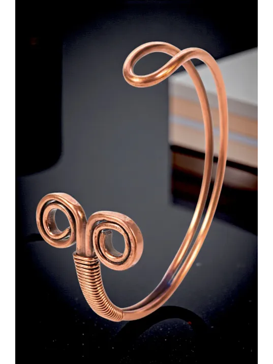 Kadın Bakır Bileklik - Koç Burcu Model Kelepçe Bileklik Bilezik Metal Kutu Ve Doğal Taşlar