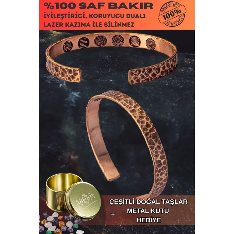 Erkek Kadın Bakır Bileklik - Içi Zırh Ve Koruma Dualı Saf Dövme Grift Kelepçe Metal Kutu Doğal Taş Erkek Kadın Bakır Bileklik - Içi Zırh Ve Koruma Dualı Saf Dövme Grift Kelepçe Metal Kutu Doğal Taş