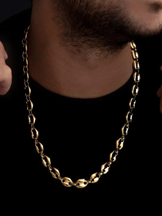 Erkek Çelik Kolye - Gemici Kalın Model Erkek Altın Çelik Kolye - Paslanmaz Çelik