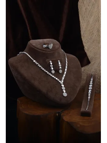 Hürrem Su Yolu Gümüş Bayan Set - Kolye, Bileklik, Küpe, Yüzük