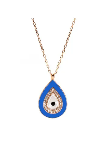 Damla Model Nazar Boncuğu Rose Bayan Gümüş Kolye