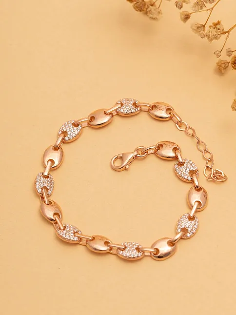 Kadın Gümüş Bileklik - Rose Altın Kaplama Zirkon Taşlı Gemici Model Gümüş Bileklik