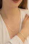 Kadın Gümüş Kolye Bileklik Set - 925 Ayar Küp Zincir Gümüş Set 2mm