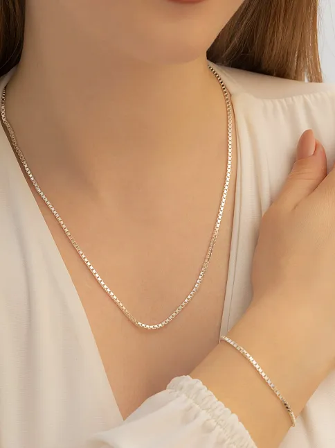 Kadın Gümüş Kolye Bileklik Set - 925 Ayar Küp Zincir Gümüş Set 2mm
