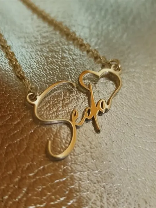Kalp Imza Altın Renk Gümüş Kolye Zincir Gklaltısımk Kalp Imza Altın Renk Gümüş Kolye Zincir Gklaltısımk