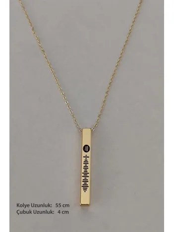 Spotify Şarkı Kodlu Bijuteri Altın Renk Bar Çubuk Kolye Blok Zincir BKLSPOTYKLY-ALT