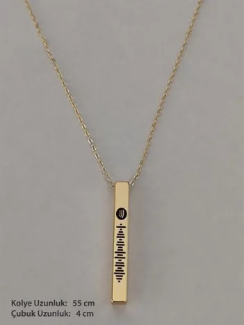 Spotify Şarkı Kodlu Bijuteri Altın Renk Bar Çubuk Kolye Blok Zincir BKLSPOTYKLY-ALT