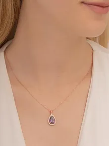 Damla Model Mistik Topaz Taşlı Kadın Gümüş Kolye GKLMSTKTPZ1-ROS