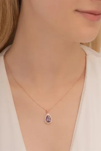 Damla Model Mistik Topaz Taşlı Kadın Gümüş Kolye GKLMSTKTPZ1-ROS