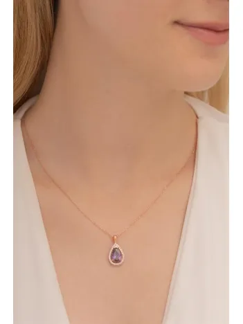 Damla Model Mistik Topaz Taşlı Kadın Gümüş Kolye GKLMSTKTPZ1-ROS