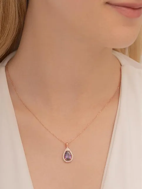 Damla Model Mistik Topaz Taşlı Kadın Gümüş Kolye GKLMSTKTPZ1-ROS