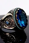 Blue Topaz Aquamarin Taşlı Gümüş Erkek Yüzük Blue Topaz Aquamarin Taşlı Gümüş Erkek Yüzük