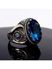 Blue Topaz Aquamarin Taşlı Gümüş Erkek Yüzük Blue Topaz Aquamarin Taşlı Gümüş Erkek Yüzük
