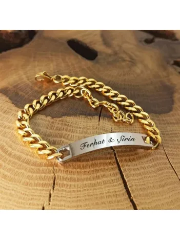 İsim Yazılabilen Çelik Erkek Bileklik Altın Kaplama İnce Kibar CBLGMSISIM1