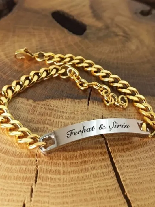 İsim Yazılabilen Çelik Erkek Bileklik Altın Kaplama İnce Kibar CBLGMSISIM1