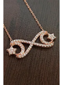 Kadın Gümüş Kolye - Rose Altın Kaplama Ayyıldız Temalı Sonsuzluk Gümüş Kolye