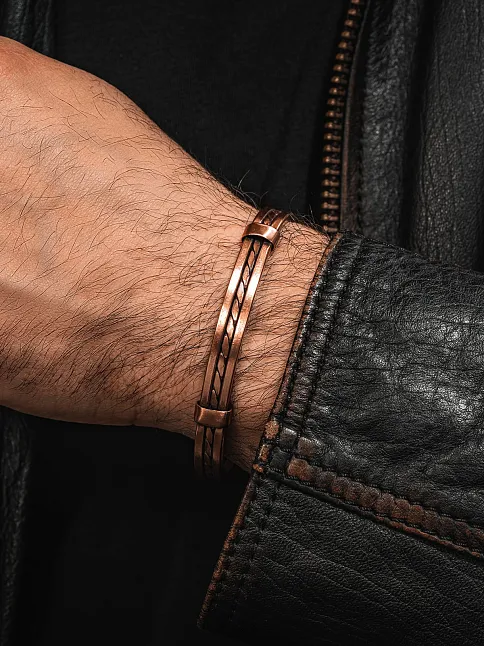 Kadın Erkek Saf Bakır Bileklik Hasır Model Metal Kutu Doğal Taşlar