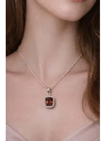 Kadın Gümüş Kolye - Kare Model Zultanit Taşlı Kadın Gümüş Kolye