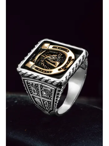 Erkek Gümüş Yüzük - Lüks Vintage At Kafası At Nalı Jokey Erkek Yüzük Erkek Gümüş Yüzük - Lüks Vintage At Kafası At Nalı Jokey Erkek Yüzük