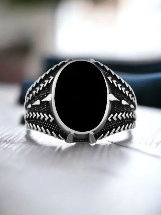 Erkek Gümüş Yüzük - 925 Ayar Kaplangözü Taşlı Erkek Gümüş Yüzük