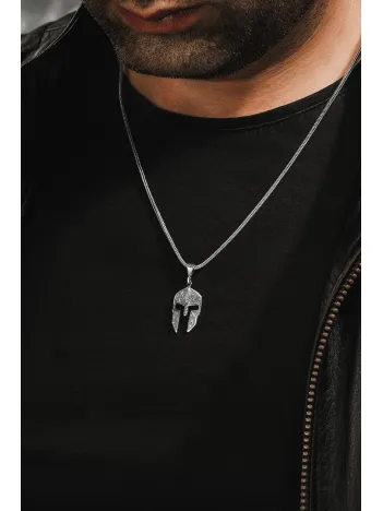 Erkek Gümüş Kolye - Gladyatör Kask Şövalye Sparta Motifli Erkek Gümüş Kolye