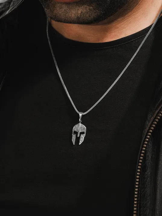 Erkek Gümüş Kolye - Gladyatör Kask Şövalye Sparta Motifli Erkek Gümüş Kolye