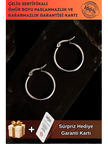 Bayan Çelik Halka Kesim Yuvarlak Model Çelik Paslanmaz Kadın Küpesi