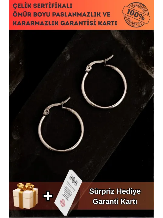 Bayan Çelik Halka Kesim Yuvarlak Model Çelik Paslanmaz Kadın Küpesi