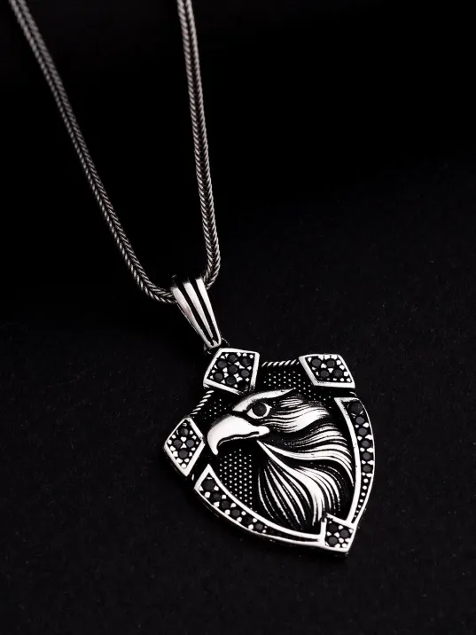 Erkek Gümüş Kolye - Zirkon Taşlı Kartal Figürlü Tilki Kuyruğu Zincir Erkek Kolye Erkek Gümüş Kolye - Zirkon Taşlı Kartal Figürlü Tilki Kuyruğu Zincir Erkek Kolye