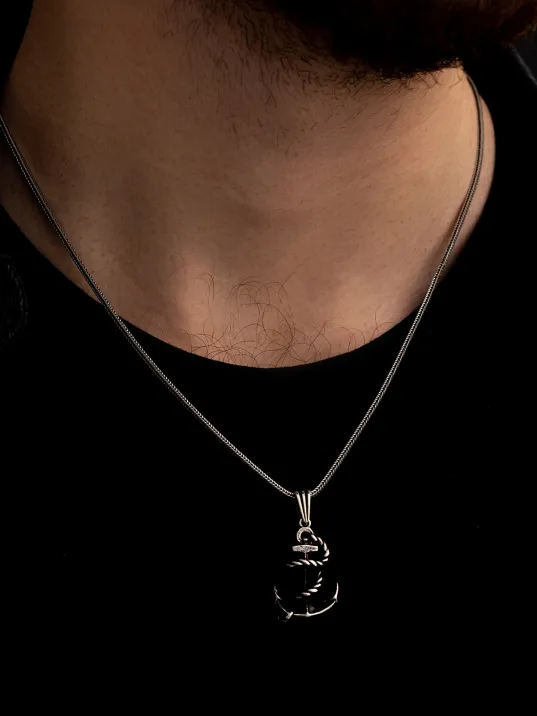 Gemi Çapası Gümüş Erkek Kolye Zincir Orta Boy