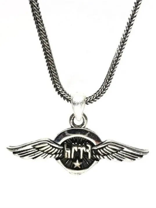 Göktürkçe Türk Yazılı Ay Yıldızlı Kanatlı Erkek Gümüş Kolye Zincir