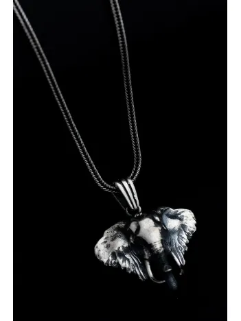 Erkek Gümüş Kolye - Fil Kafası Motifli Gümüş Kolye