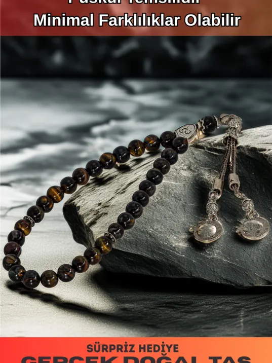 Erkek Doğal Taş Tespih - Doğal Karışık Renkli Kaplangözü Model 2 Taşlı Ortaboy Tesbih