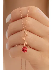 Ters Gül Model 2 Rose Renk Gümüş Kolye
