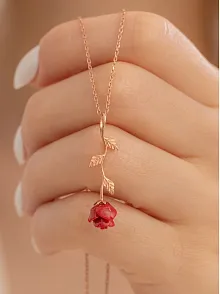 Ters Gül Model 2 Rose Renk Gümüş Kolye