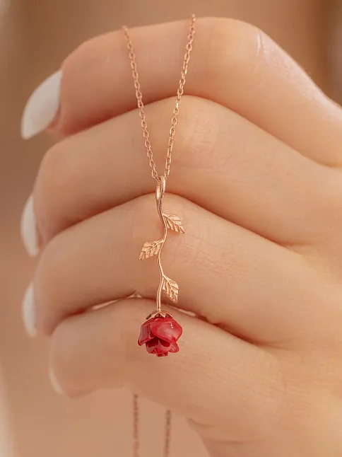 Ters Gül Model 2 Rose Renk Gümüş Kolye