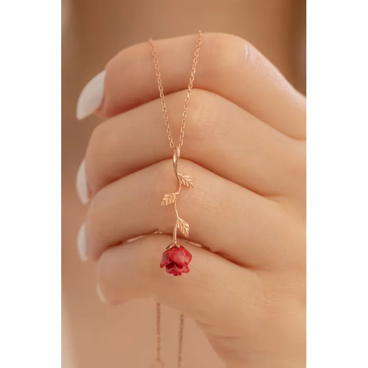 Ters Gül Model 2 Rose Renk Gümüş Kolye Ters Gül Model 2 Rose Renk Gümüş Kolye